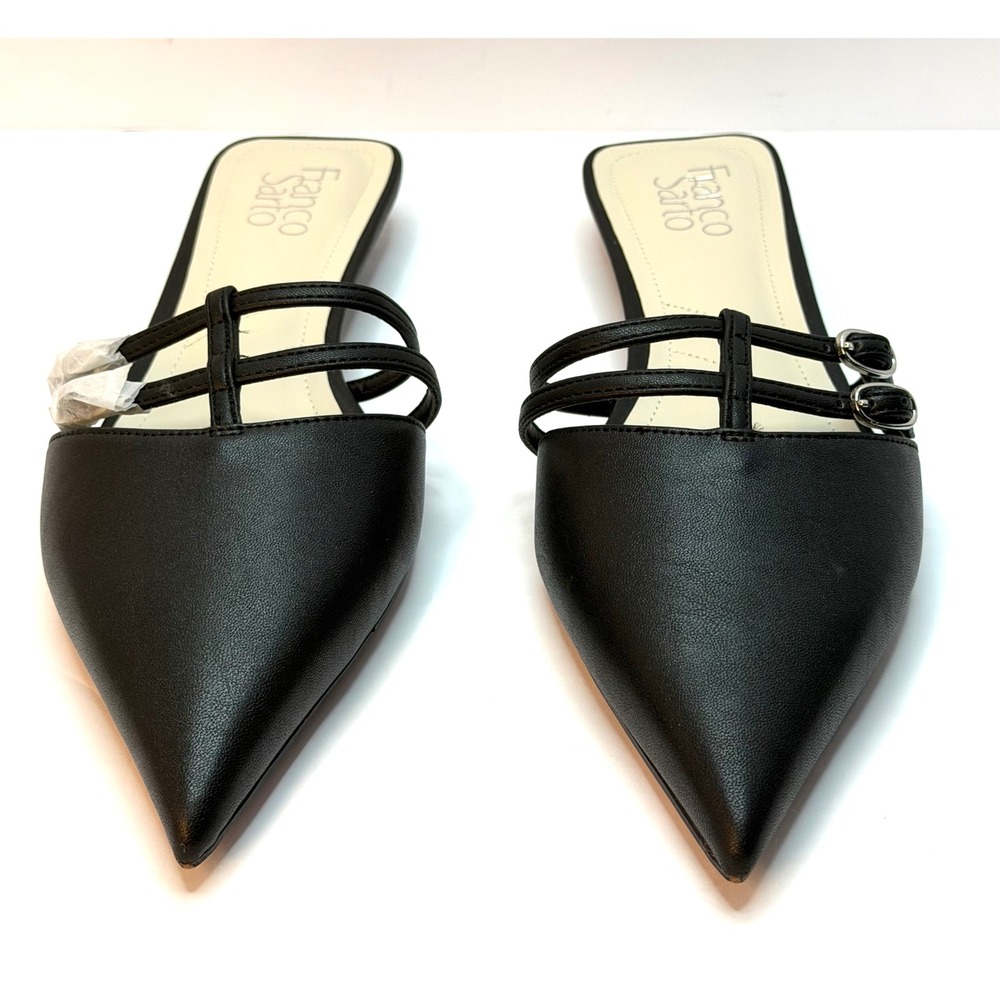 Franco Sarto Womens Pia Pointed Toe Dress Mules Black Faux Leather Size 9.5M NWT